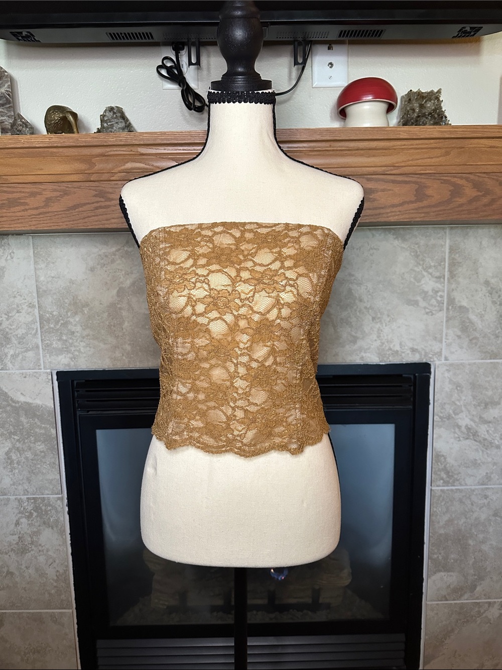 MANGO Women’s Brown Strapless Lace Tube Top with Full Zipper Closure Size M